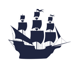 silhouette caravel ship - obrazy, fototapety, plakaty