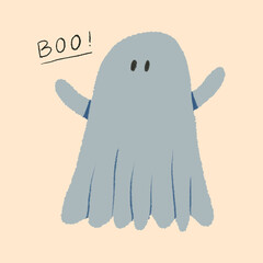 Hand drawn Ghost cute. Halloween illustration.