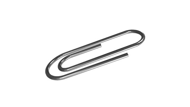 Paperclip metal spinning simple cycle loop, 3d animation, over white
