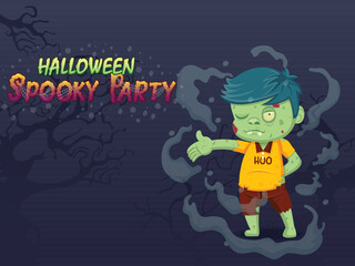Fototapeta na wymiar Zombie Cartoon Halloween Character With Halloween Spooky Party Text Effects. Vector illustration