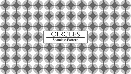 Vector geometric seamless pattern with round and rhombus textures. White and gray minimalist background.