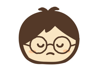 かわいい子供のふてくされた男の子の顔／手描き人物イラスト素材