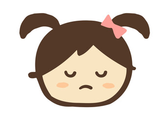 かわいい子供のふてくされた女の子の顔／手描き人物イラスト素材