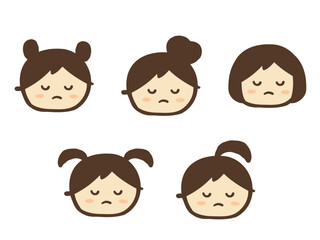 かわいい子供のふてくされた顔セット／手描き人物イラスト素材