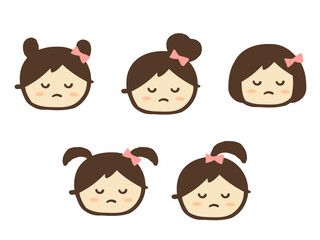かわいい子供のふてくされた顔セット／手描き人物イラスト素材