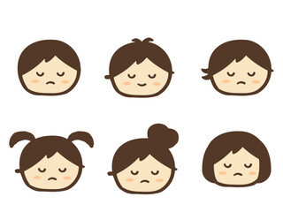 かわいい子供のふてくされた顔セット／手描き人物イラスト素材