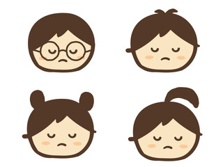 かわいい子供のふてくされた顔セット／手描き人物イラスト素材