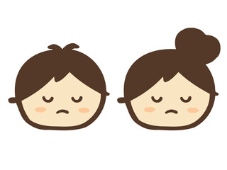 かわいい子供のふてくされた顔セット／手描き人物イラスト素材