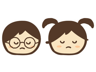 かわいい子供のふてくされた顔セット／手描き人物イラスト素材