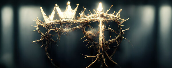 The crown of thorns of Jesus passion and triumph, used on a Christian background. 3d-render generated with ai.