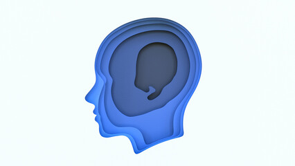 3D Paper Carve to Human Head on Blue Background, Origami Concept Illustration Side Profile Shape
