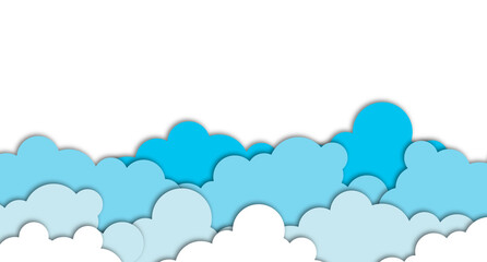 White clouds. Vector paper clouds. White Cloud on blue sky paper cut design. Paper cut style. Place for text. Transparent background. Illustration
