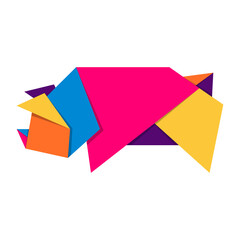 Pig origami. Abstract colorful vibrant pig logo design. Animal origami. Transparent background. Illustration