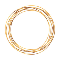 Gold circle shape. Label, logo design element, frame. Brush abstract wave. Transparent background. Illustration