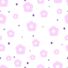 Floral seamless pattern. Cute print with daisies and round spots. Transparent background. Illustration
