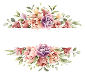 Beautiful flower border with watercolor for wedding invitation