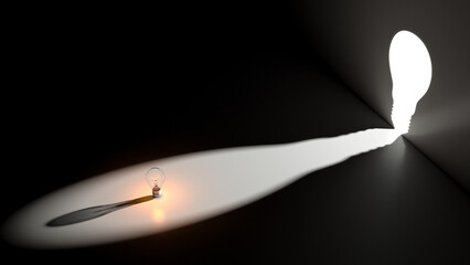 3D Rendering of Lightbulb Shaped as a Hole Casting Shadow and Light Illuminating a Turned on Lightbulb