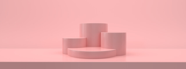 Pink podium on a pink background..Scene for advertising, showcase, presentation.3d rendering.