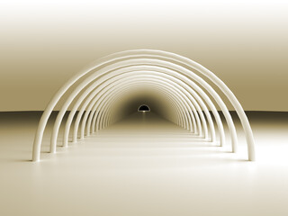 Illustration of a tunnel of semicircular columns.