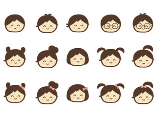 かわいい笑顔の人物セット／手描きイラスト素材