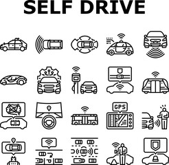 car self vehicle drive smart auto icons set vector