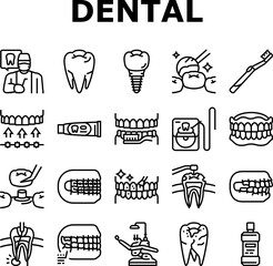 dental care dentist tooth implant icons set vector