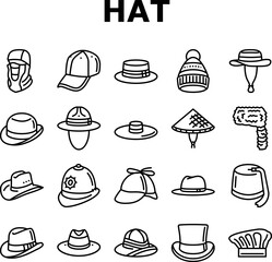 hat cap head man safety fashion icons set vector