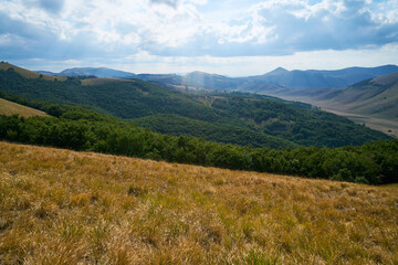 Monti Sibillini national park in the summer from Forca di Presta pathway, Italy