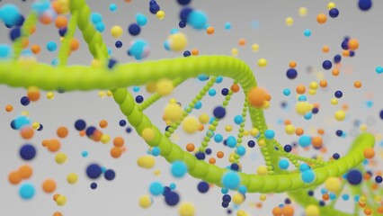 Celebratory image of a dna helix filled with movement and color
