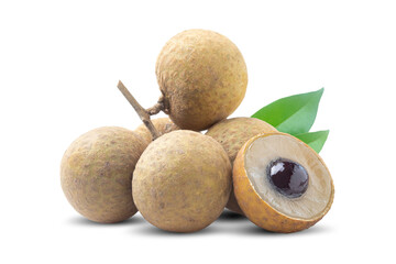 Peeled longan on isolated white background.