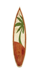 vintage wooden longboard surfboard isolated object for design, retro styles.