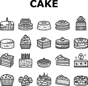 cake birthday food dessert party icons set vector
