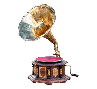 vintage gramophone isolate object for design, retro technology