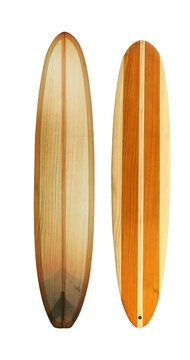 vintage wooden longboard surfboard isolated object for design, retro styles.