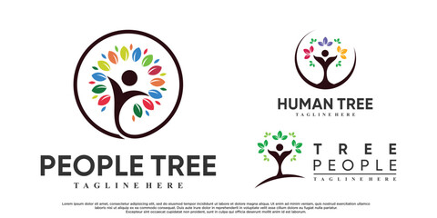 Set of people tree logo design vetcor illustration with creative concept Premium Vector