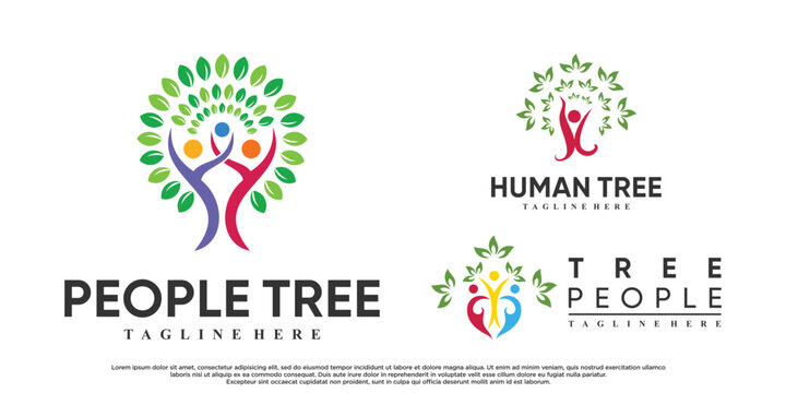 Set of people tree logo design vetcor illustration with creative concept Premium Vector