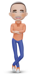 3d render cute boy arms crossed