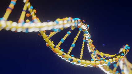Genetic letters - dramatic 3d image of a dna helix with reflective surface