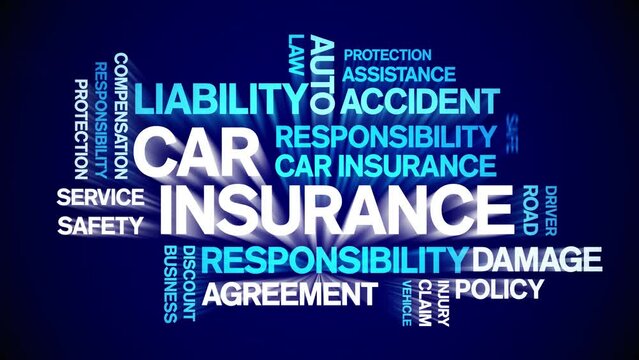 Car insurance animated tag word cloud;text design animation kinetic typography seamless loop.