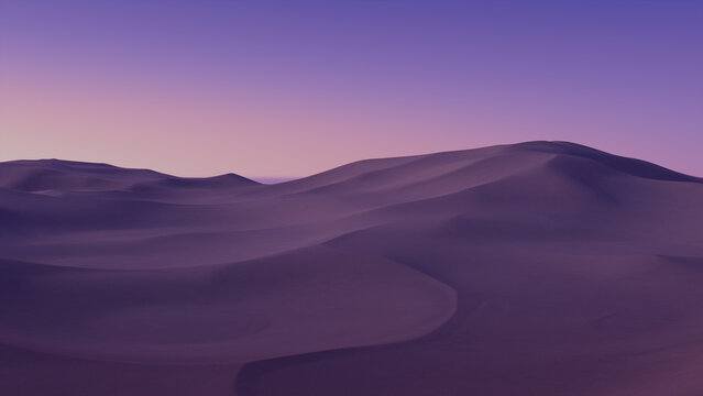 Desert Landscape with Sand Dunes and Lilac Gradient Sky. Beautiful Contemporary Background.