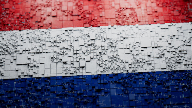 Dutch Flag rendered as Futuristic 3D blocks. Netherlands Network Concept. Tech Wallpaper.