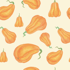 Pattern with watercolor pumpkins, vector seamless pattern