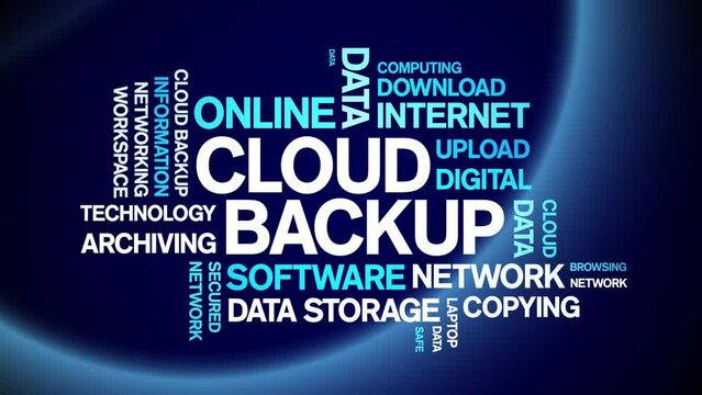 Cloud backup animated tag word cloud;text design animation kinetic typography seamless loop.
