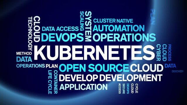 Kubernetes animated tag word cloud;text design animation kinetic typography seamless loop.