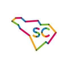 Modern abstract logo design for South Carolina map, USA digital technology