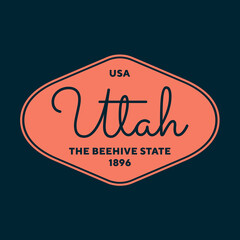 Vintage Utah Sticker. Vintage and typography design in vector illustration. Hotel, hostel and motel logo.