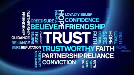 Trust animated tag word cloud;text design animation kinetic typography seamless loop.