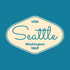 Vintage Seattle, Washington Sticker. Vintage and typography design in vector illustration. Hotel, hostel and motel logo.