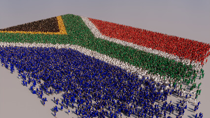 South African Flag formed from a Crowd of People. Banner of South Africa on White.