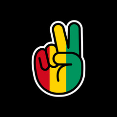 Hand gesture V sign of victory or peace line icon flag of Guinea. Simple outline style for apps and websites.